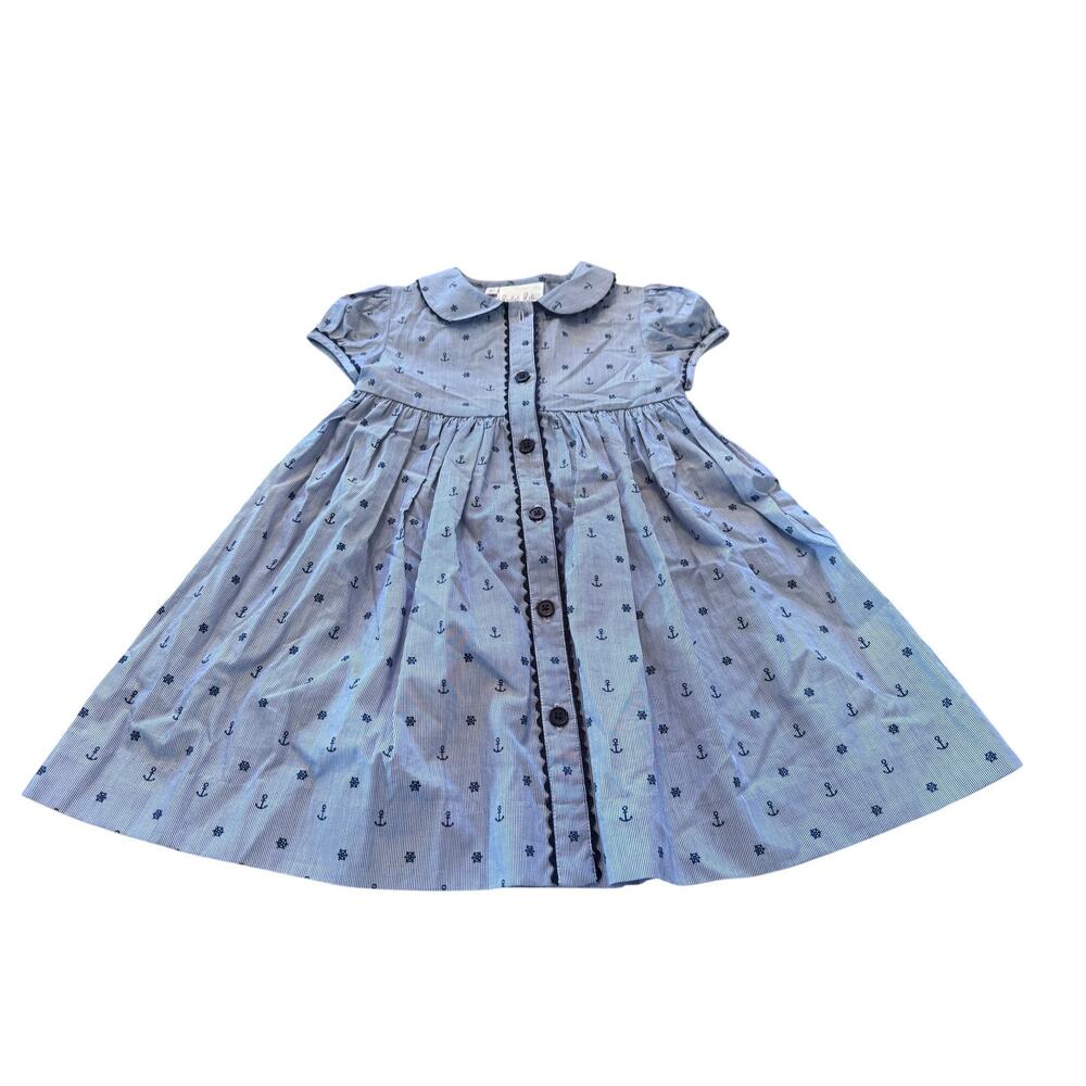 Rachel Riley Girl's Navy Anchor Button-Front Dress & Bloomers Size 2Y